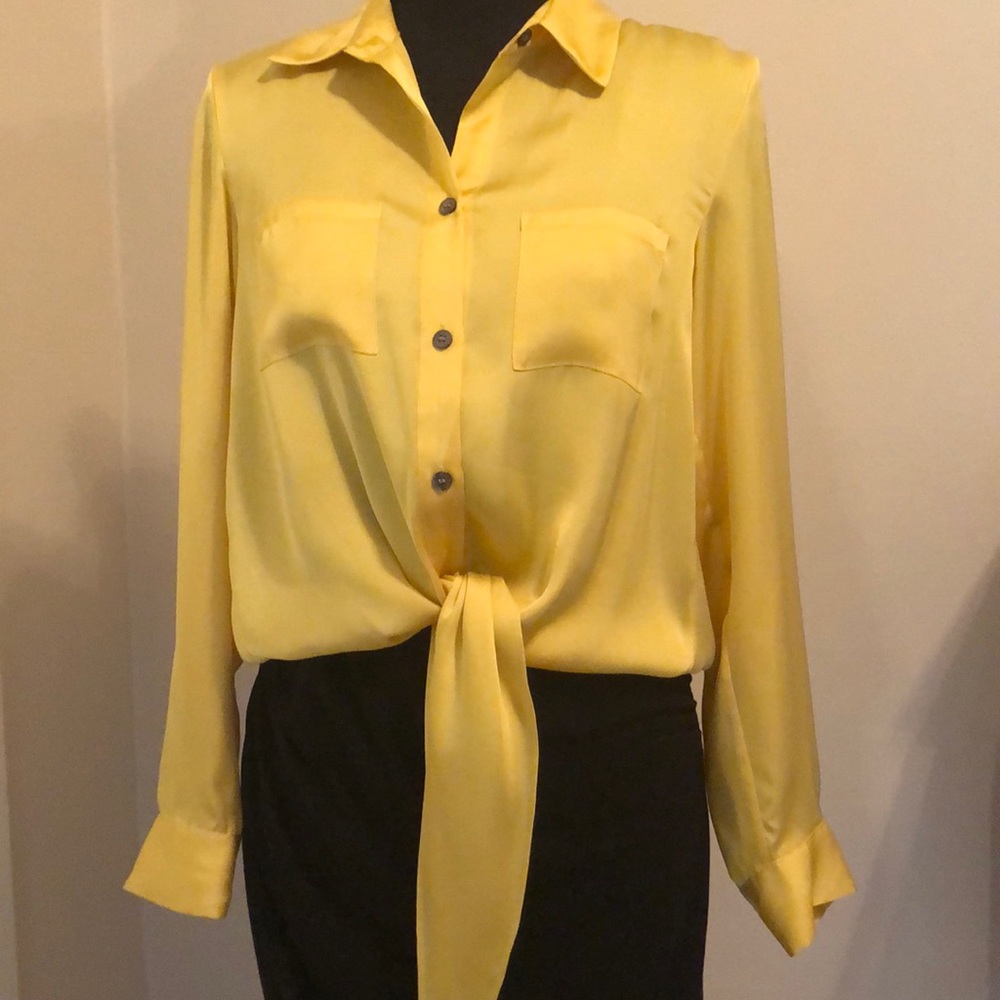 Vince Camuto Yellow Buttondown front tie blouse